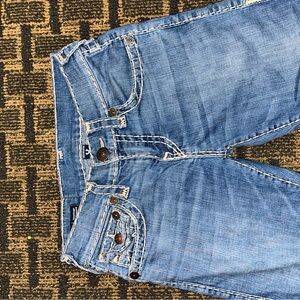 Y2k True Religion Blue Boyfriend Jeans with Distressed Details
